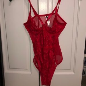 Red mesh bodysuit